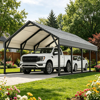 26 Ft. L x 12Ft. W  Heavy-Duty All-Metal Carport, Galvanized Steel Roof Outdoor Vehicle Shelter with Reinforced Frame for Trucks, Cars, Boats & Equipment