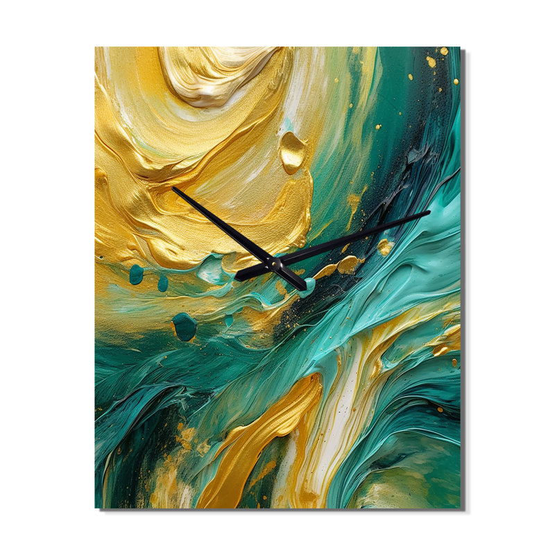Horloge murale dorée turquoise, H 32 po x l 24 po x P 1 po