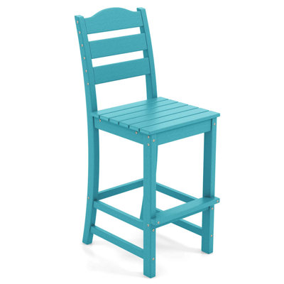 Outdoor Hdpe Bar Stool Patio Tall Chair Backrest Footrest All Weather Turquoise