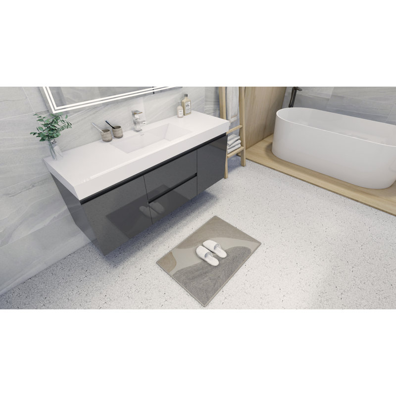 Ensemble de meuble-lavabo simple 60 po Carny, Gris à haute brillance