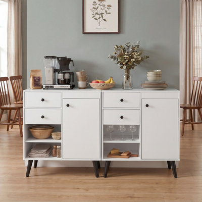 1/2 PCS 31" Sideboard Credenza Buffet Cabinet with Storage & 2 Open Compartments White