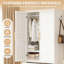 Armoire-penderie Mikenlee 71″ en métal blanc avec tiroirs – Solution de rangement gain de place pour les appartements et les chambres d'amis