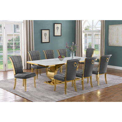 Kimako Marble Top Pedestal Base Dining Set