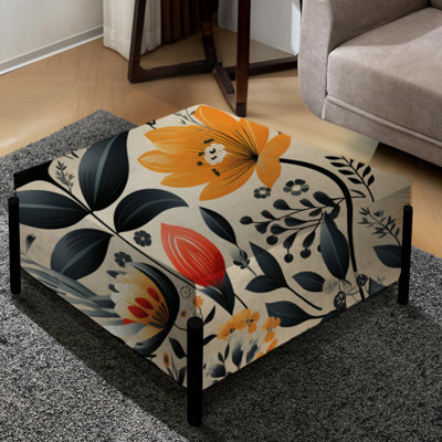 Nostalgia Vintage Yellow Floral Pattern - Floral Large Square Ottoman