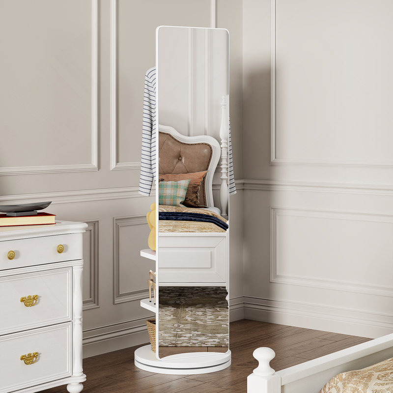 Full-length mirror, rubberwood + mirror, 68.8*19.6in (mirror width: 15.7in) Full-length mirror, easy to dress and tidy, placed in the bedroom/living room/office (white)