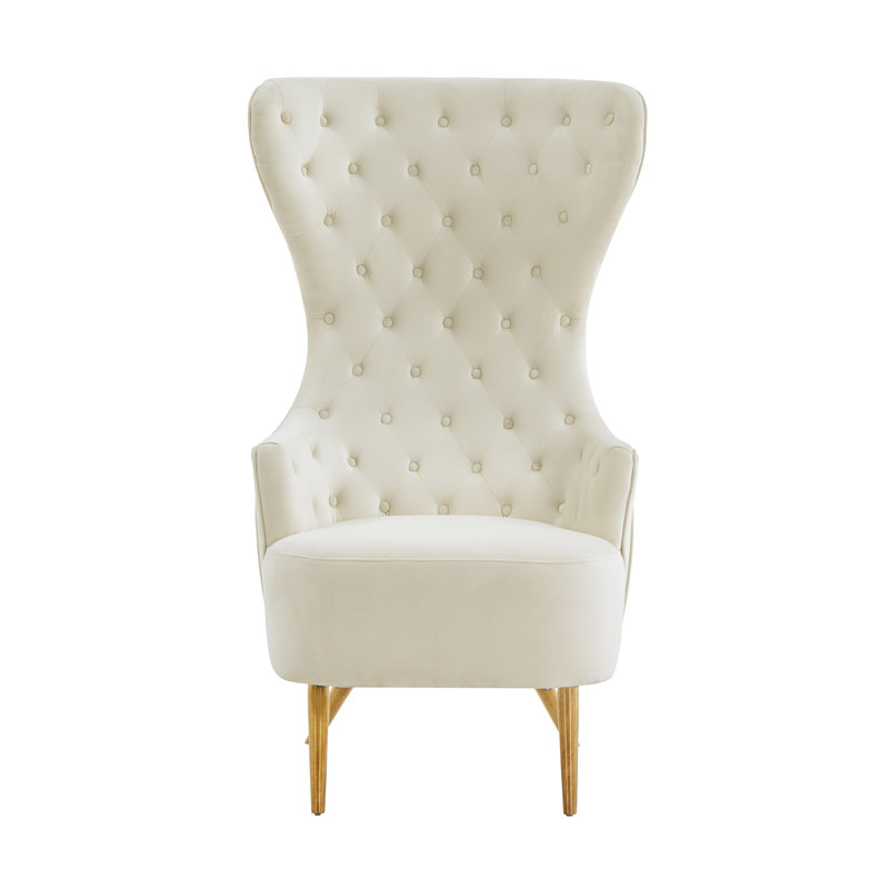 Velvet Wingback Chair, Cream