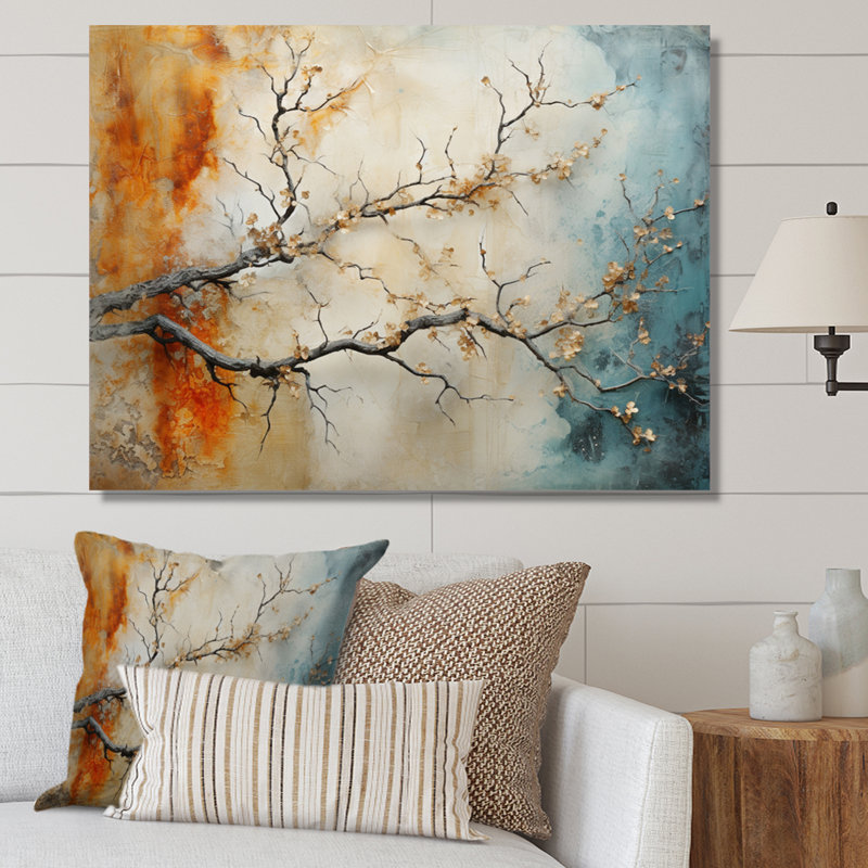 Orange Teal Maple Tree Glowing Agate II - Floral Wall Art Prints, Toile tendue, H 34 po x l 44 po