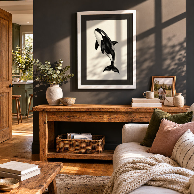 Leaping Orca Coastal - Framed Print, A4 - 29.7 x 21.0 cm, White