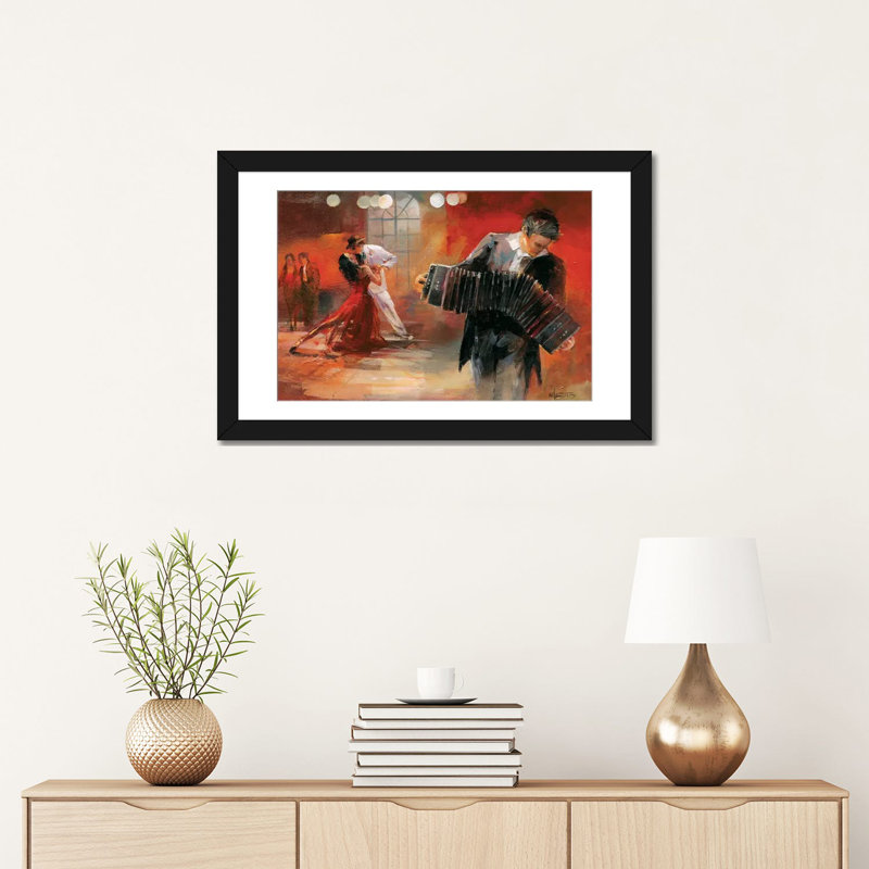 «Bandoneon», reproduction sur toile, Papier d'art encadré noir, Blanc, H 24 po x l 32 po x P 1 po