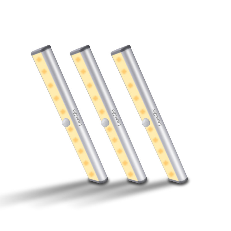 Luminaire d'armoire de 7,48 po à 10 lumières à DEL sans fil avec capteur de mouvement rechargeable LEPOTEC, Tiède
