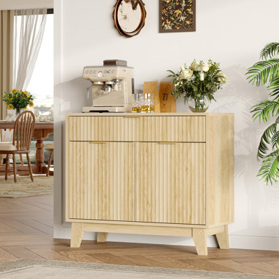 Buffet en bois robuste cannelé - Tablette réglable, tiroir, rangement généreux - Armoire de rangement décorative pour salle à manger, cuisine, salon, vestibule