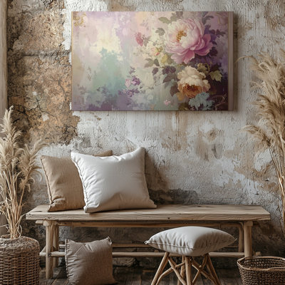 Art mural sur toile, art floral damassé pastel