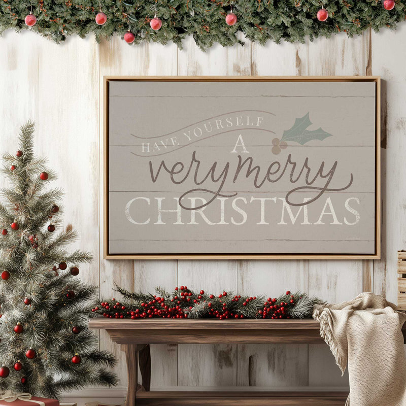 «Warm Holiday Wishes» sur un imprimé poli, Cadre argenté, H 20,75 po x l 30,75 po x P 1,75 po