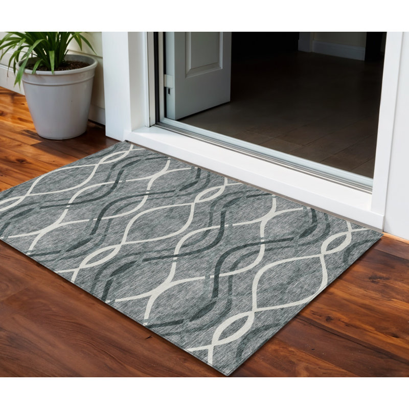 Tapis intérieur lavable abstrait ivoire 3 pi x 5 pi