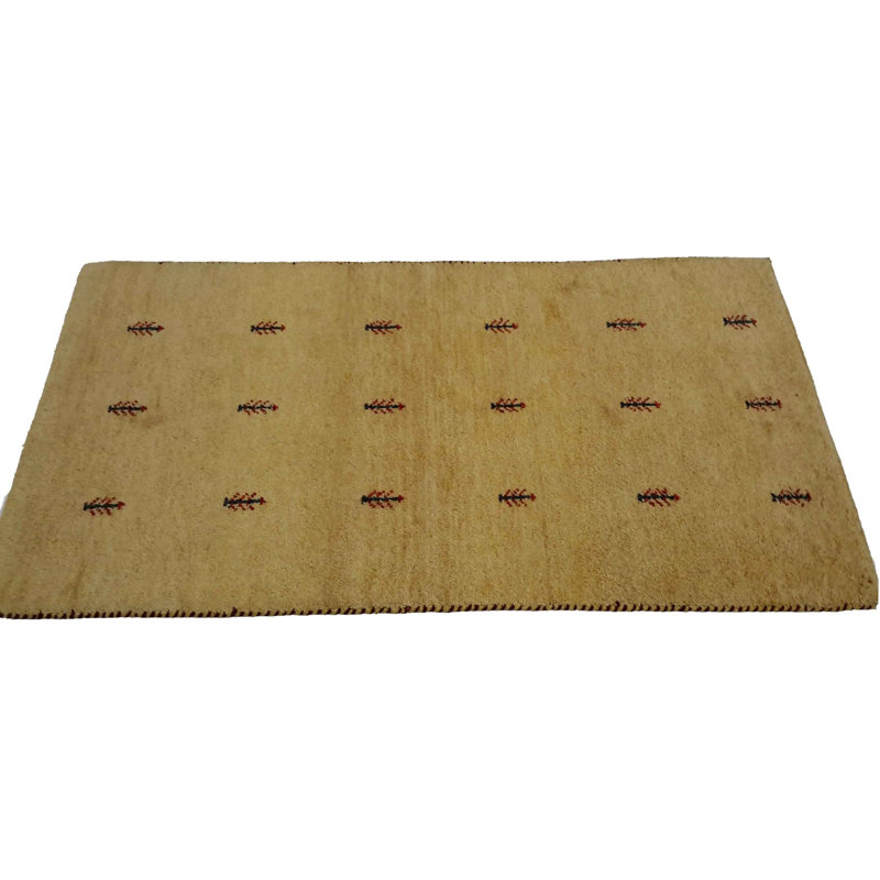 Tapis jaune / rouge en laine / coton fait à la main 3 pi x 5 pi Orkide