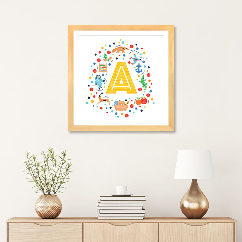 A - Reproduction d'art graphique, Papier avec cadre beige, H 24 po x l 24 po x p 1 po, Blanc