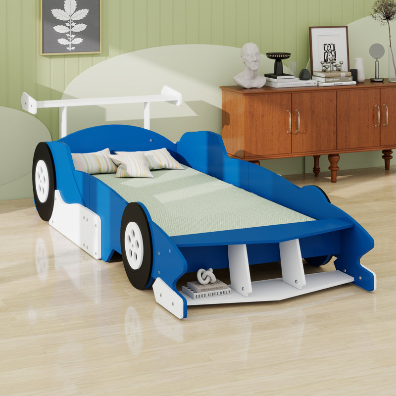 Lit plateforme Race Car, roues incluses, Bleu