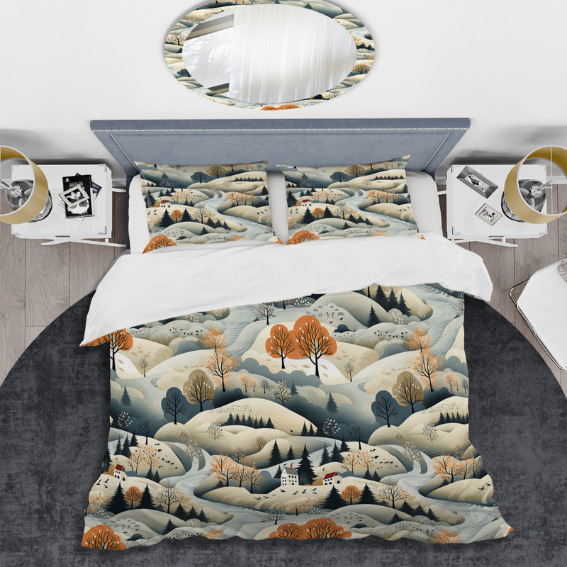 Literie Summer Scandinavian Landscape III, Housse de couette pour grand lit et 2 taies décor
