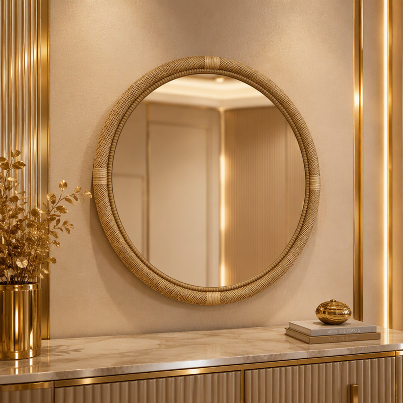 Miroir rond en rotin 31,9 po