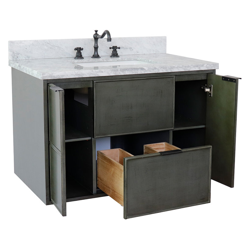 Ensemble de meuble-lavabo simple mural 37 "37", Marbre de Carrare blanc