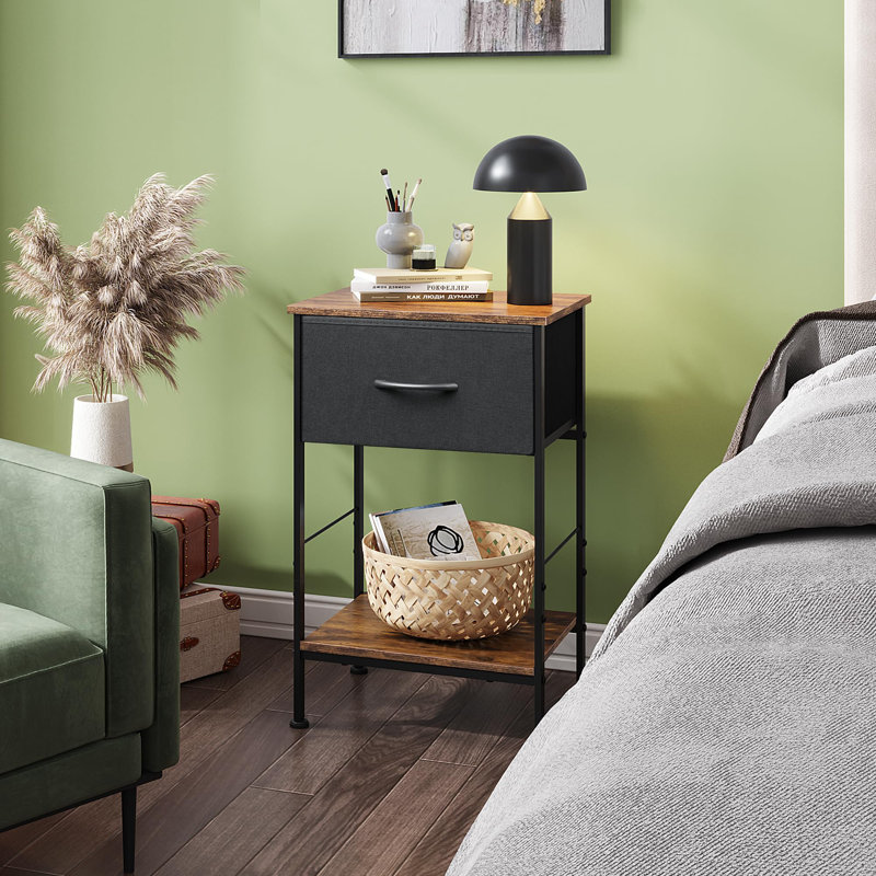 15.79'' W Metal Nightstand, Black/Brown, Individual