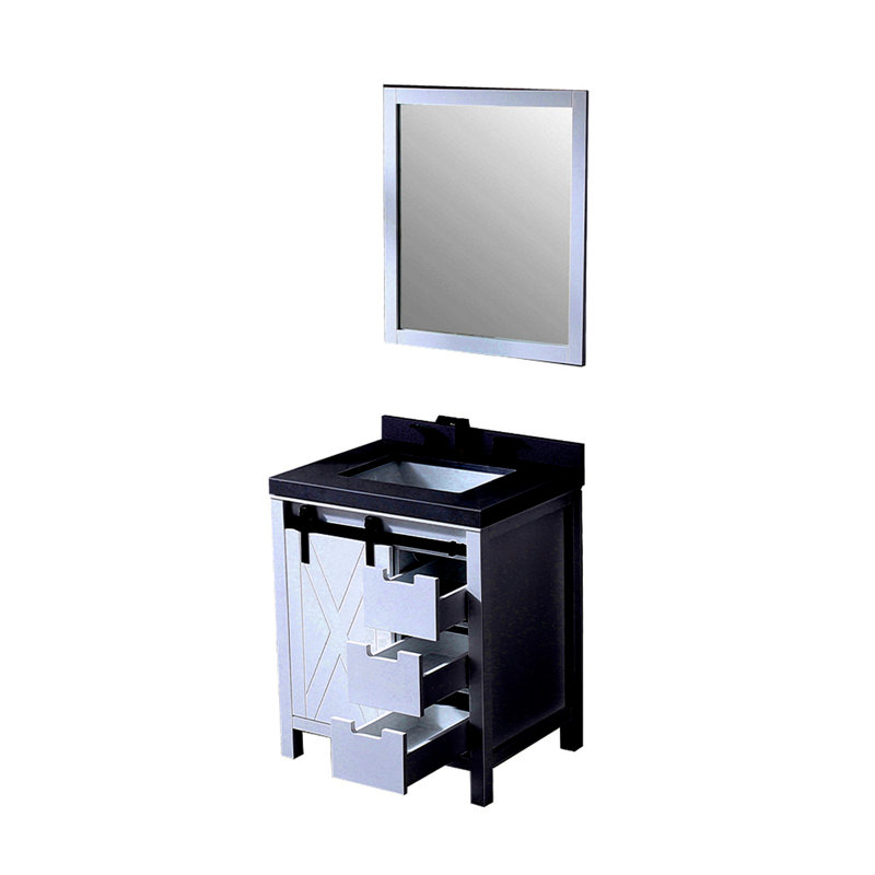 Meuble-lavabo blanc 30 po X P 22 po P, comptoir en quartz, ensemble de robinet et Miroir, Gris foncé, Blanc