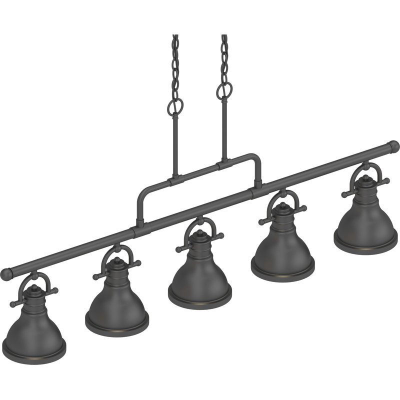 Luminaire suspendu linéaire pour îlot de cuisine à 5 lumières à DEL intégré Rosalind Wheeler V1245-65 avec bols en forme de cloche