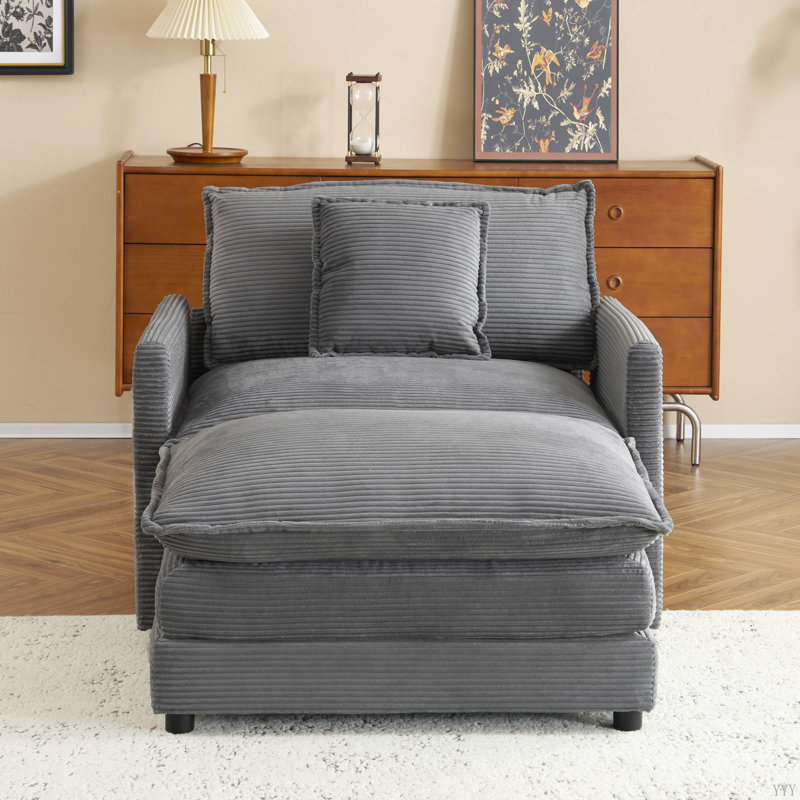 Canapé modulaire rembourré en L 41,3 po avec poches de rangement latérales pour le salon, Gris foncé