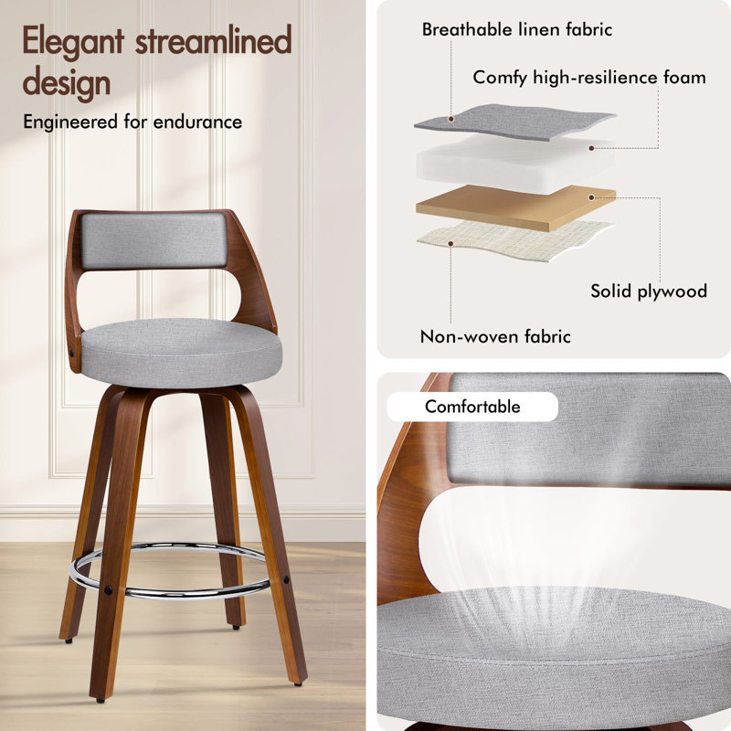 Swivel Upholstered Counter Stool with Solid Wood Frame