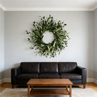 Artificial Olive Wreath 18 Inch Front Door Wreath Greenery Olive Leaves Olive Fruit for Indoor Outdoor Wall Window Farmhouse Rustic Spring Summer Wint