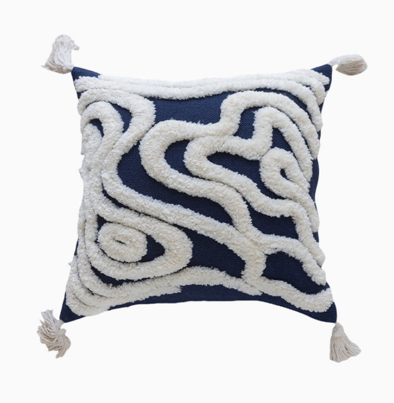 Square Cushion Cover, White/Blue Abstract