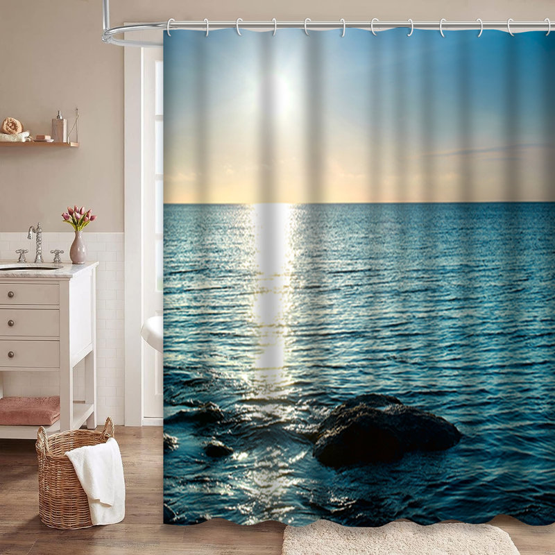 Rideau de douche avec 12 crochets Sea Shore, L 72 po x l 84 po