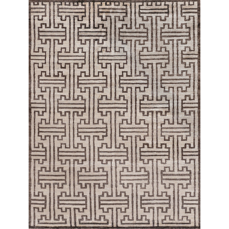 Bamboo Silk Wool Geometric Area Rug, Rectangle 8'6" x 11'6"