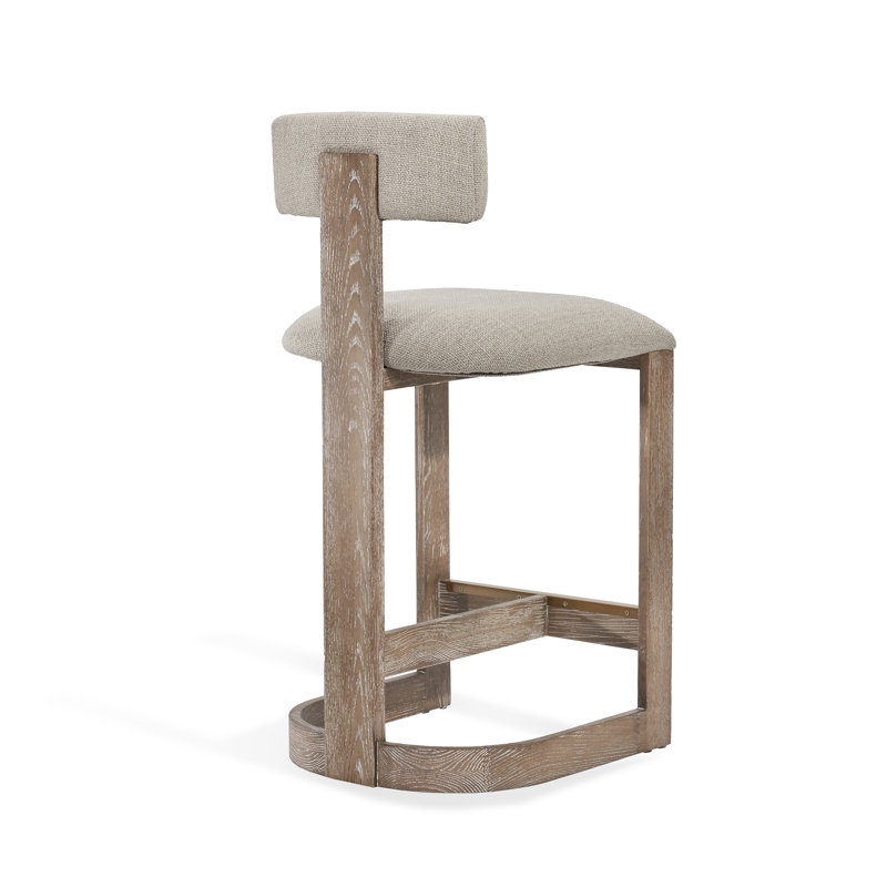 Brooklyn Upholstered Stool with Solid Wood Frame, Flax Polyester/ Autumn Brown Frame
