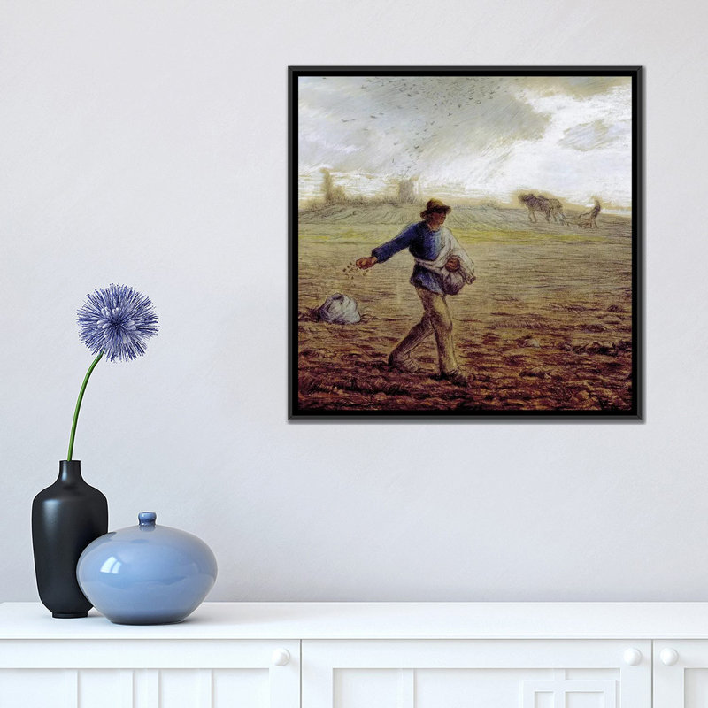 « the sower c. 1865 », reproduction d’impression sur toile, H 18 po x l 18 po x P 1,5 po, Toile avec cadre noir, Pas de tapis