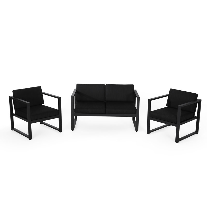 Rust Aluminum 3 Pc Chat In Dark Gray - Cushions For Vibrant Patio & Backyard With Chic