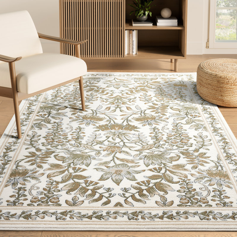 Abani Savoy SAV190A Traditional Ivory Taupe Botanical Floral Vintage Area Rug, Rectangle 5'3" x 7'6"
