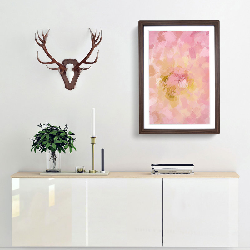 Pink Dahlia Flower Abstract Art - Framed Print, Walnut, 76cm H x 50cm W x 2cm D