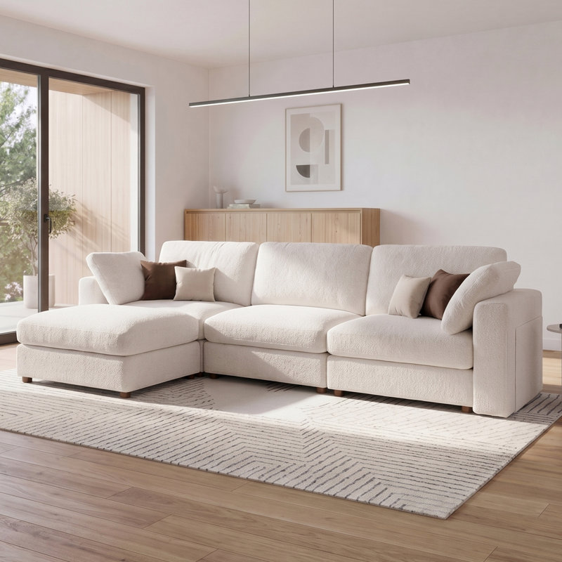 Canapé modulaire 4 pièces avec canapé et 2 tables d'appoint avec rangement, Blanc, 3