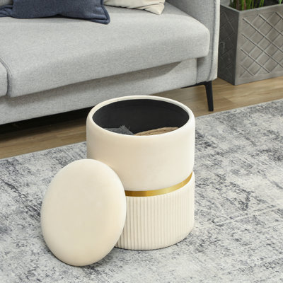Amberella 36cm Wide Circle No Pattern Footstool Ottoman with Storage