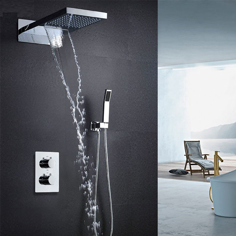 Ensemble de douche 22 "avec pomme de douche à pluie / cascade et mélangeur thermostatique Juno Florence