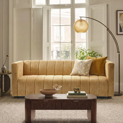 Anorea 180cm W Modern Boucle Fabric Channel Tufted Sofa