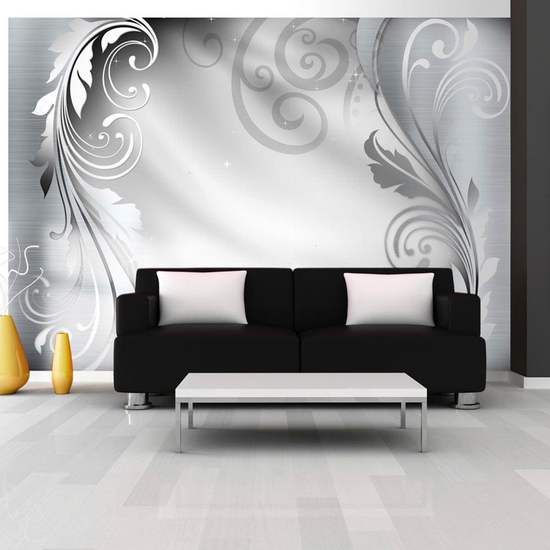 Glam Wallpaper Wall Mural - Silver Ornament, 8' L x 11.42' W