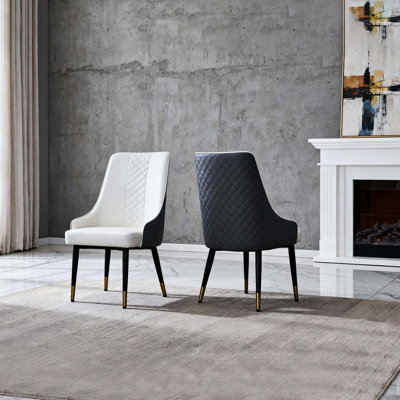 Chaises de salle à manger modernes en cuir PU - Chaises de cuisine ergonomiques à haut dossier avec pieds en acier au carbone, imperméables et faciles à nettoyer, pour le salon, le restaurant, le bureau (ensemble de 2)