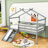 Twin Wood Low House Loft Bed With Slide, Ladder, And Safety Guardrails-1614469902
