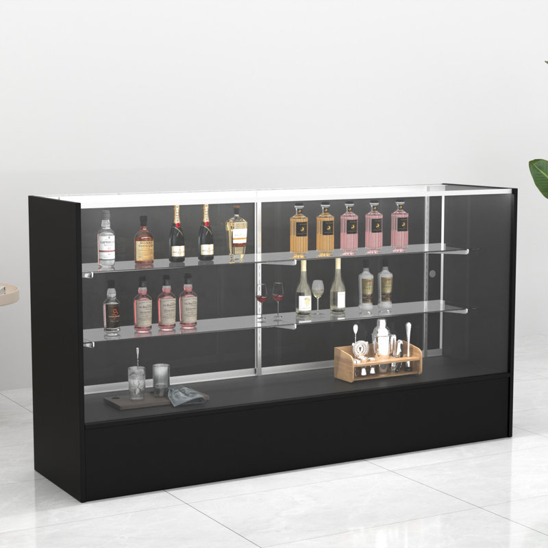 70" W X 18" D X 38" H - Black Reatil Display Case, Full Vision Display Case With Led Llights