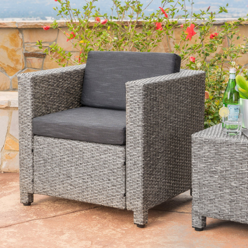 Fauteuil de patio, fauteuil d'extérieur, fauteuil d'extérieur pour terrasse, porche, balcon, Noir, Gris