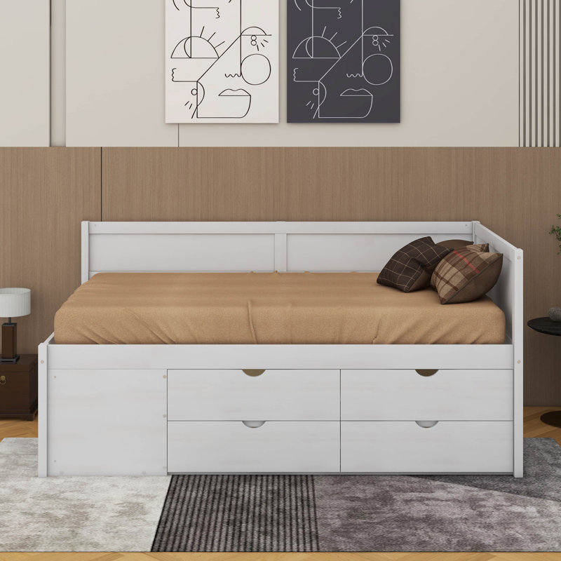 Lit de jour avec tiroirs et tablettes, Lit simple, Blanc