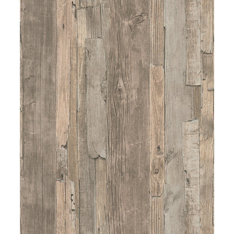 Woods and Wicker Collection Drift Wood Effect Wallpaper Roll, Brown