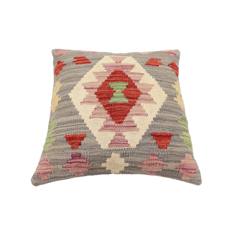 Coussin Boho Chic May, H 18 po x l 17 po, Gris / rouge / beige / or
